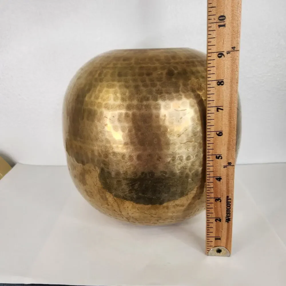 VTG Seiden International Hammered Round Brass Vase Pot Bohemian Home Decor